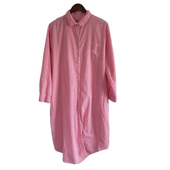 Lauren Ralph Lauren Women’s Pink Striped 3/4 Sleeve Sleep Shirt Nightgown Sz 3X - Picture 1 of 16